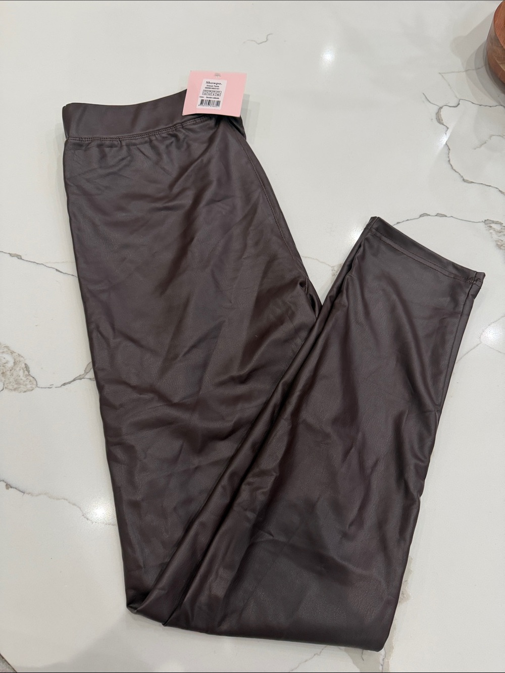 Showpo Faux Leather Leggings in Dark Brown